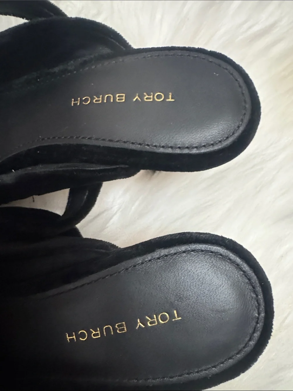 Tory Burch Black Velvet Pointed Slingback Heels with Bead Detail
